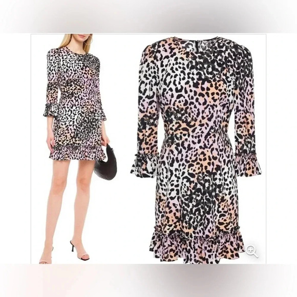 Veronica Beard Tamar Watercolor Leopard Dress Lilac Multi - Picture 2 of 5